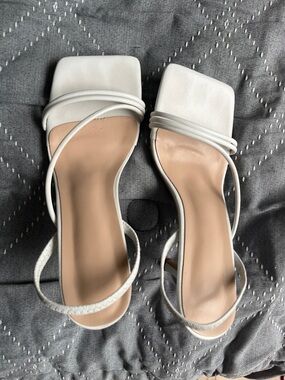 Minimalist White Strappy Square-Toe Heeled Sandals